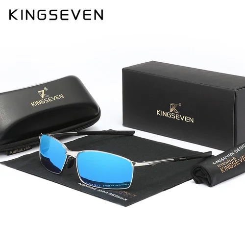 Imagen 2 del producto KINGSEVEN, gafas de sol de montura fina a la moda para hombre, gafas de ciclismo de aleación rectangulares polarizadas UV400, gafas antideslumbrantes para conducir Vintage