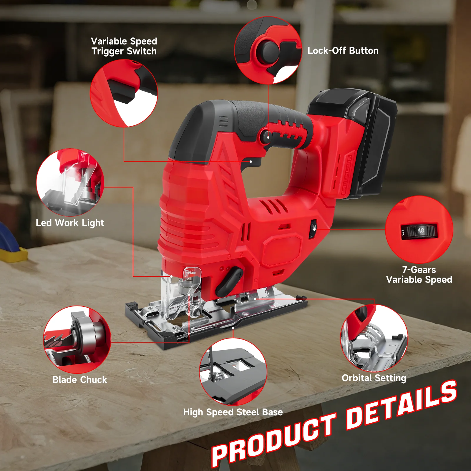 

Бесщеточный лобзик с 7-ступенчатой регулировкой скорости, 750 Вт, портативный, многофункциональный, беспроводной, для работы с деревом, совместим с аккумулятором Milwaukee 18V