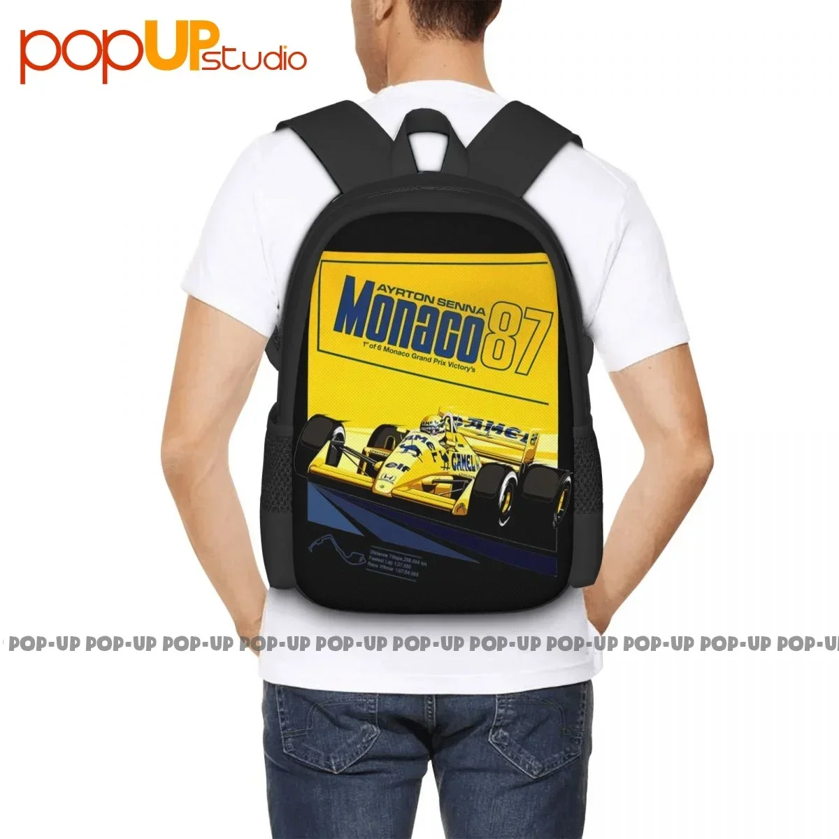 Tributo Ayrton Senna Pilota Fórmula Gran Premio Montecarlo 1987 Mochila Viaje de gran capacidad Impresión 3D