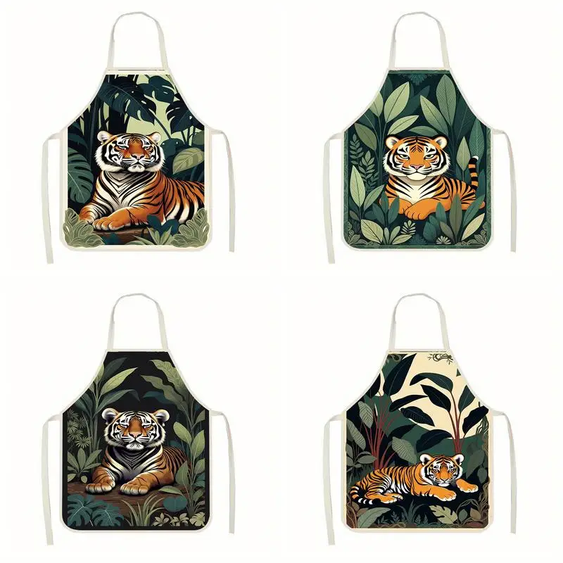 

Фартук с рисунком тигра из льняной ткани, подходит для приготовления пищи на кухне, общения родителей и детей, рисования и других мероприятий.