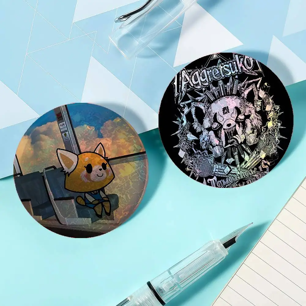Cute Anime A-Aggretsukos Anime Game Laser Double Flash Tinplate Badge Cartoon Character Pin Brooch Fan Collectible Cosplay Merch
