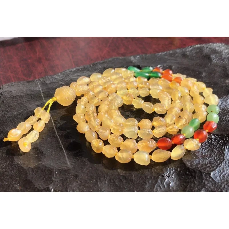 Factory Natural Alashan Gobi Rough Stone Yellow Rock Sugar 108 Tablets Agate Beads