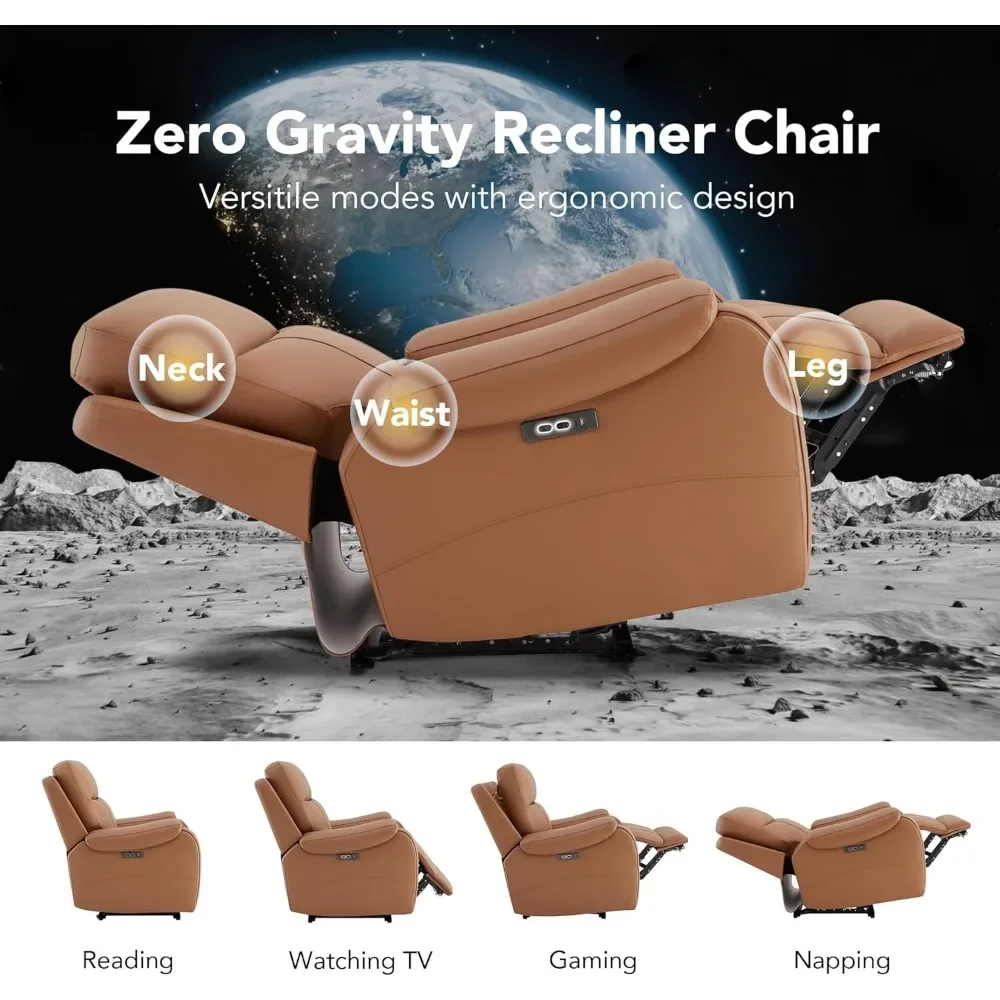 Cadeira reclinável Power Zero Gravity para adultos, reclinável de couro genuíno, sofá reclinável ajustável, lounge com corrediça escondida