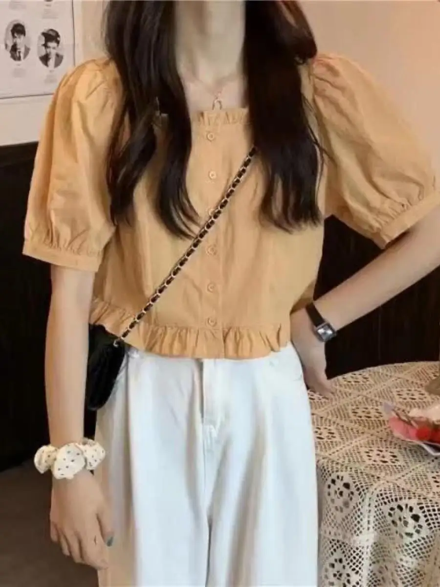 

Summer Casual High Waist Bubble Sve ort Sve Sweet Dopne Princ Sle Women's irt Cool Feeling Regular Thin