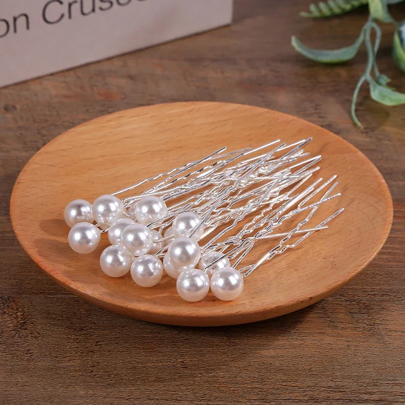 Fashionable and Elegant Wedding Hair Comb 20 Pieces Korean Pearl U-shaped Hair Clip for Women's Charm Hairdress Accessory