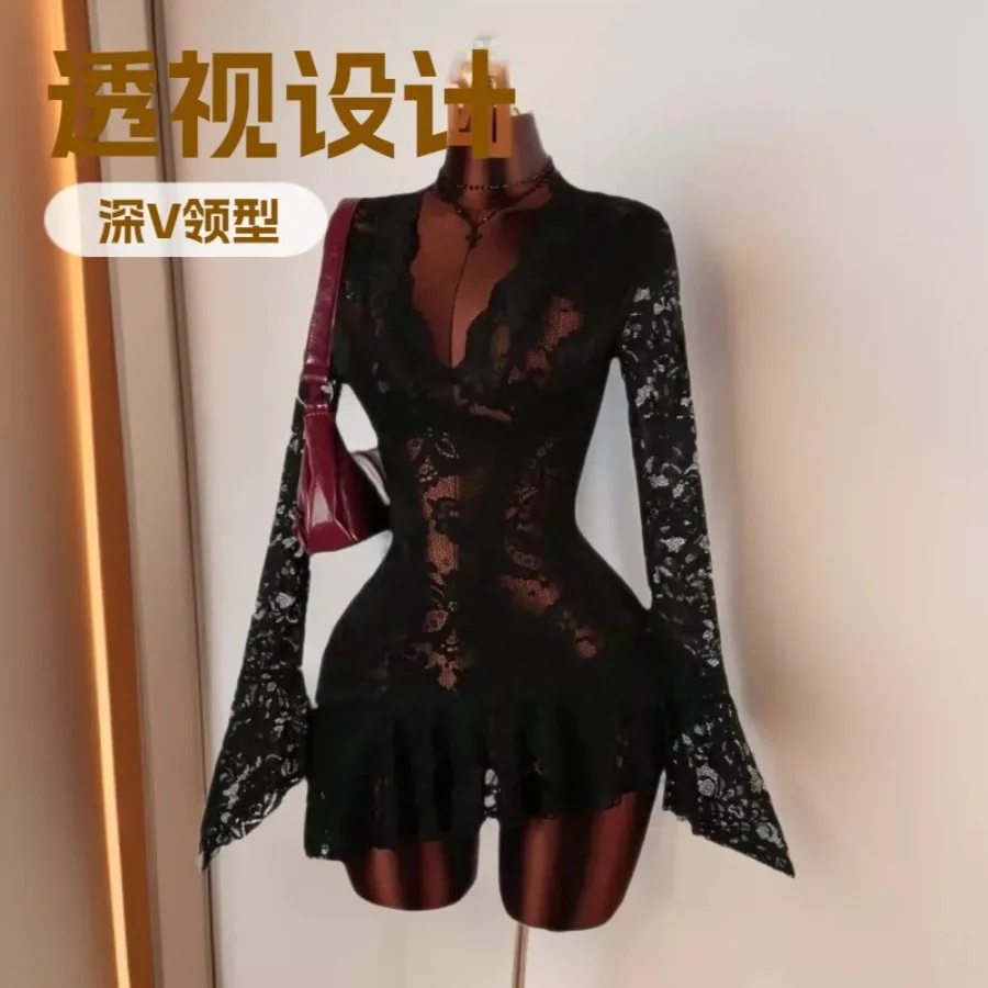 

【New style】2026 Women's Hippie Perspective Low-cut Mini Dress Women's Party Dress Women's Party Dress