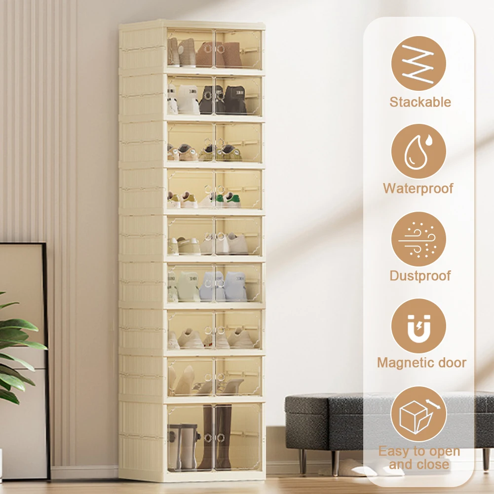 

Clear Shoe Storage Cabinet Foldable 8 Layers Stackable Shoe Rack Organizer Easy Assembly Stackable Sneaker Storage Shoe Cabinet