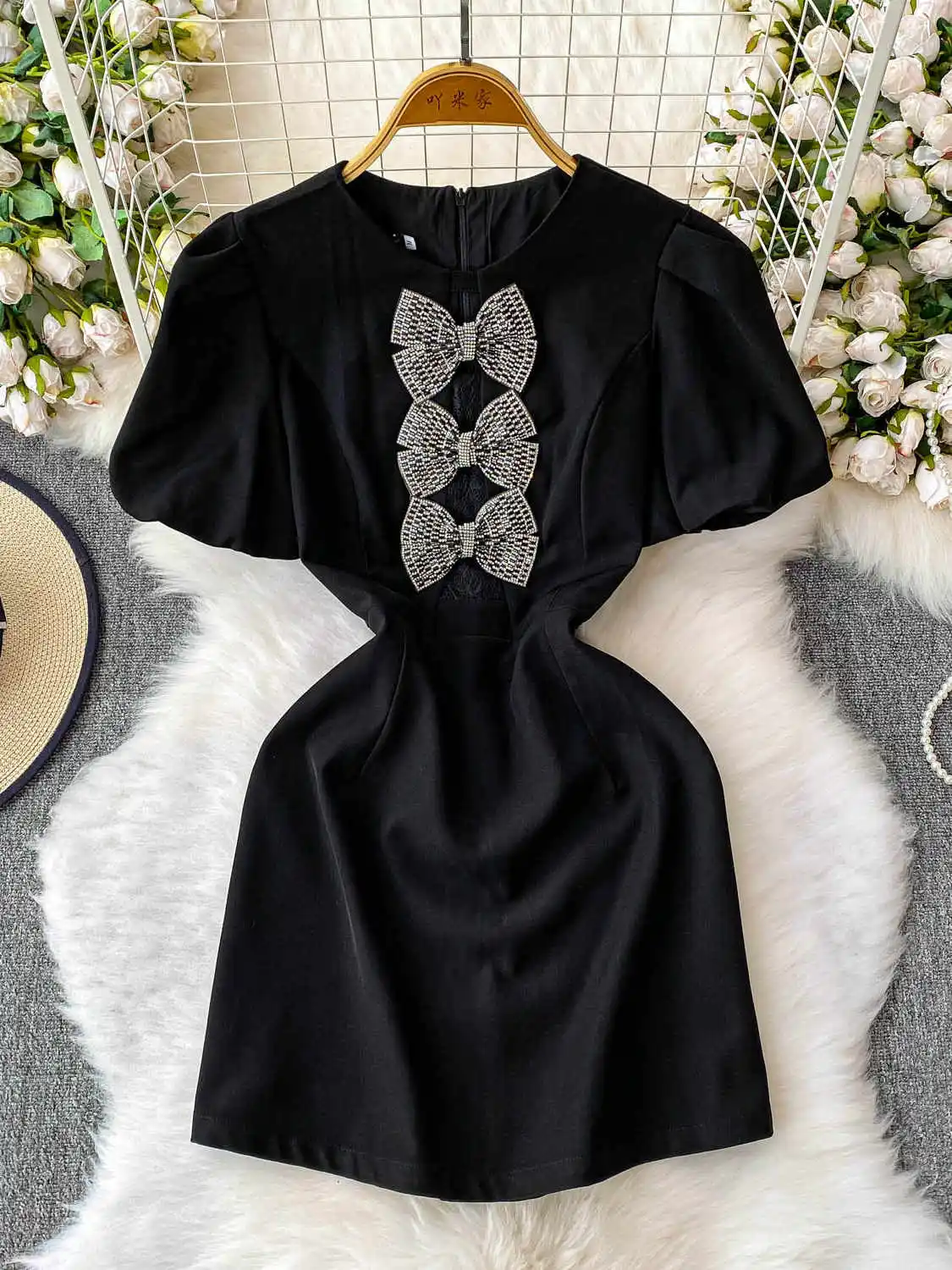 

Women's Red Mini Bodycon Dress Vintage Elegant Puff Sleeve Off Shoulder Mini Jacquard Dress Y2k One Piece Frocks 2000s Clothes