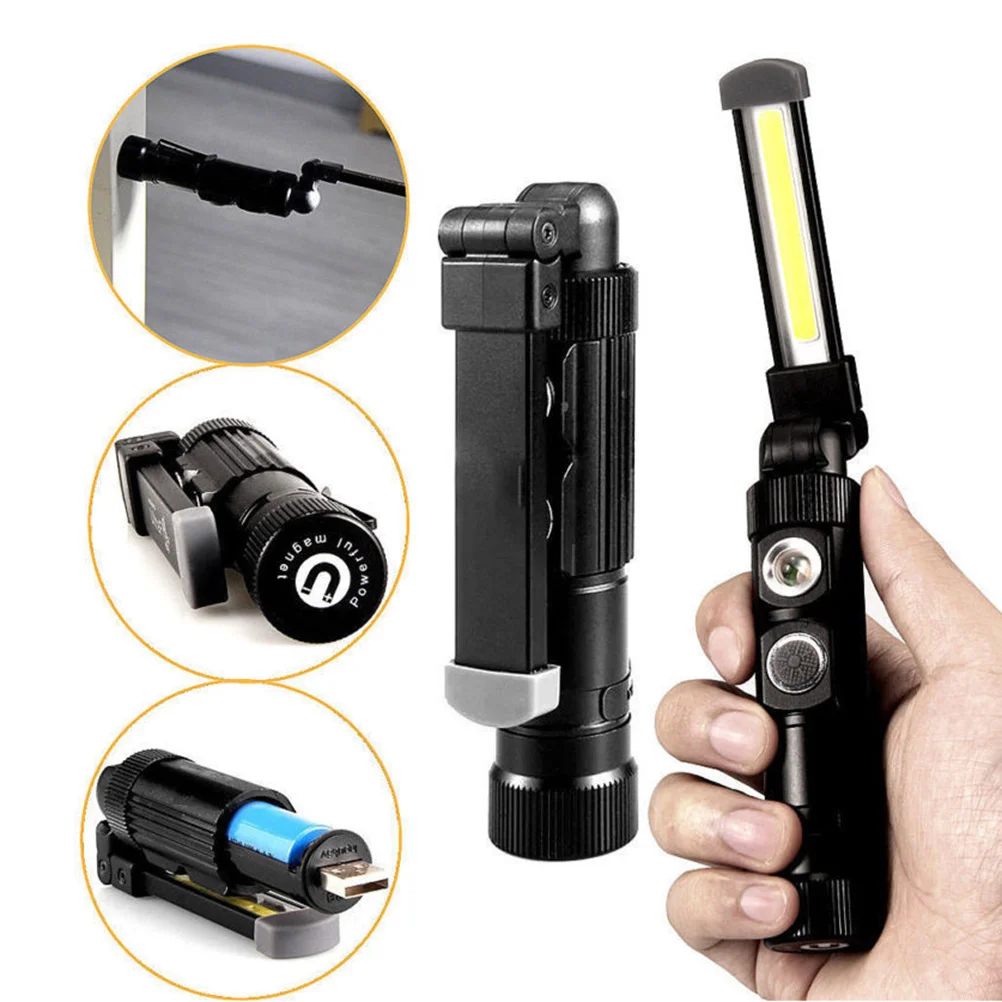 

Magnetic Camping Light Black USB Rechargeable Cob LED Outdoor Work Lamp 360 Rotation Foldable Handheld Light for Travel Camping