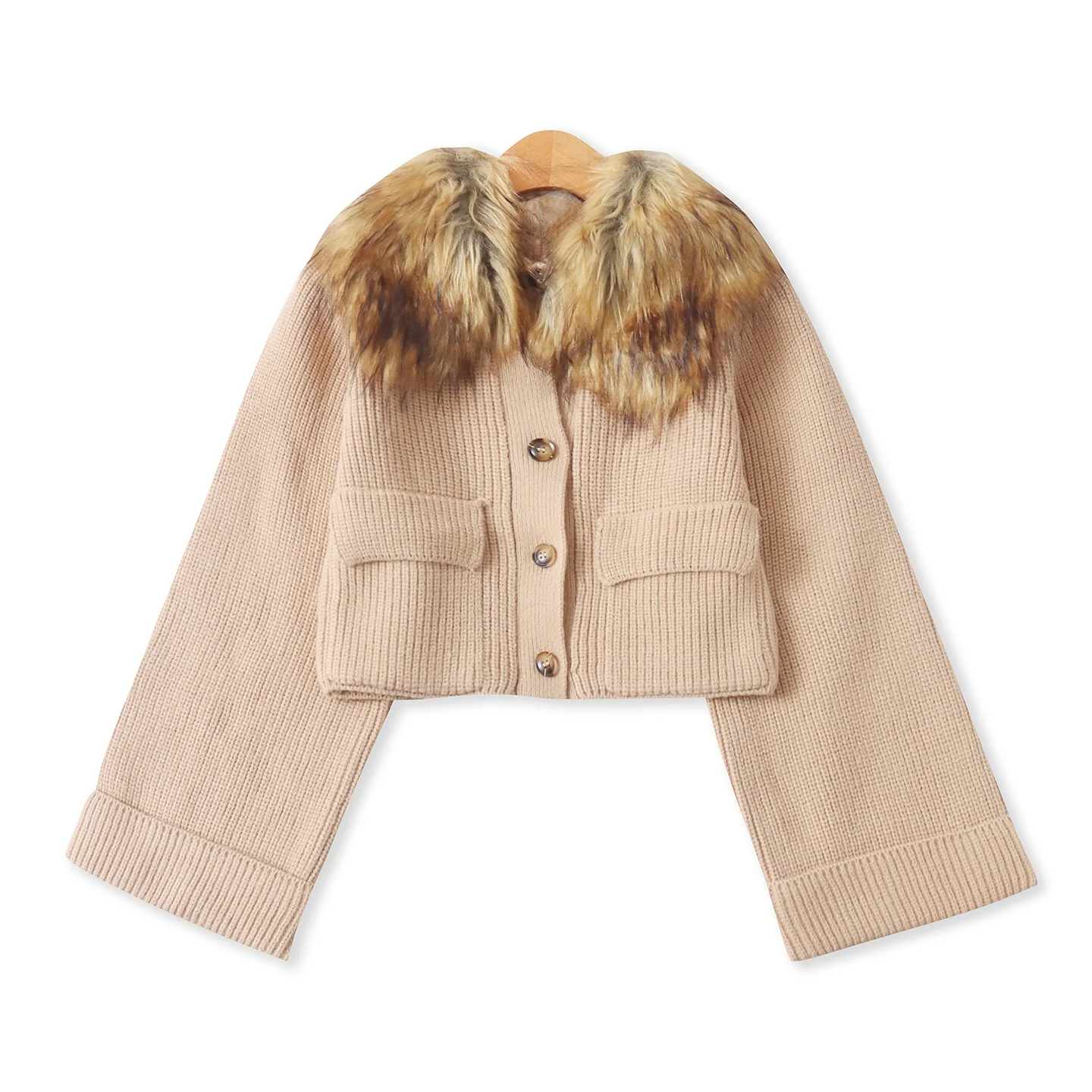 

Thiened Open Cardigan Sweater Winter New Women's Faion Fur Collar Single Button Long Sve Double ket Sweater 3295