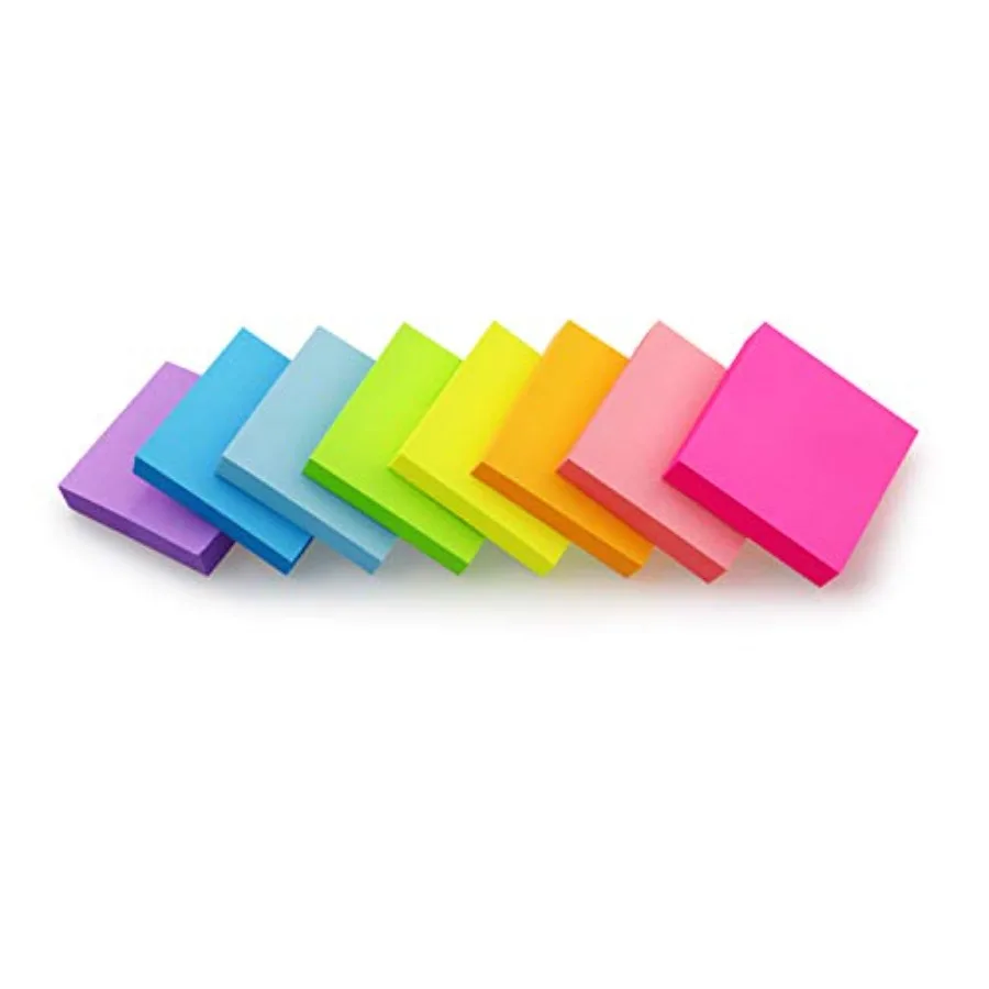 Sticky Notes 2x2 inch for office use, paper material, bright colors, self-stick adhesive, pack of 100 sheets