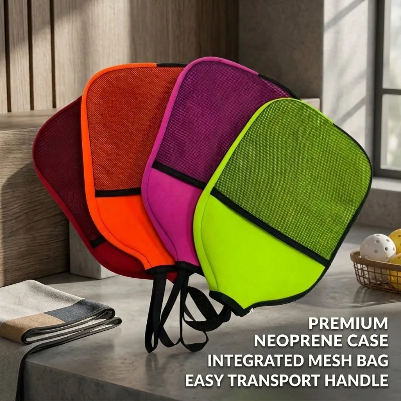 Neoprene Racket Protective Cover Pickleball Paddle Sleeve with Mesh Pocket Handle Storage Organizer Carry Bag Pickleball Bag