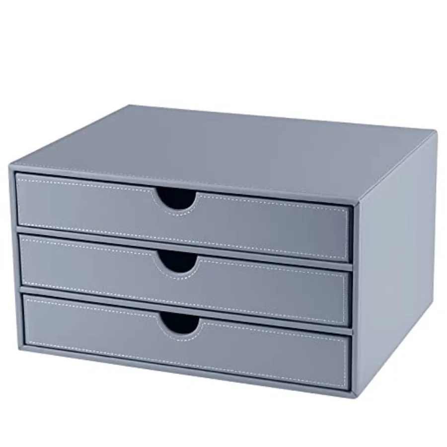 

Leather Desk Organizer with 3 Drawers/Tray, Executive Office Supplies Desktop Filing A4 File Cabinet/Holder, Stackable Storage