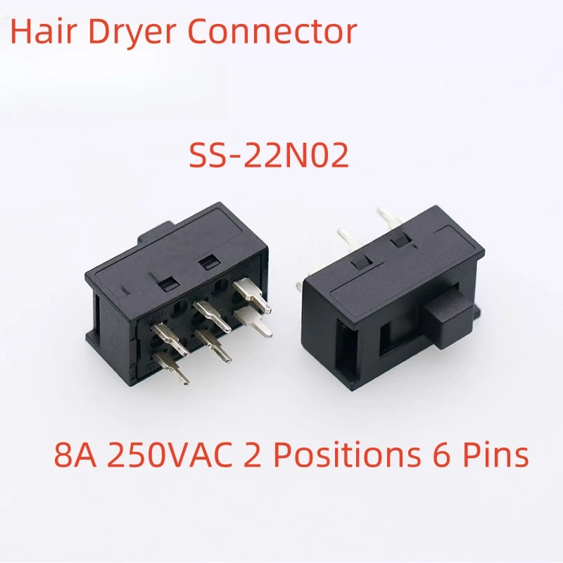 2PCS 8A 250VAC 2/4 Positions SS-22/24N02 Hot And Cold Air Cylinder Toggle Switch For Hair Dryer Connector Accessories
