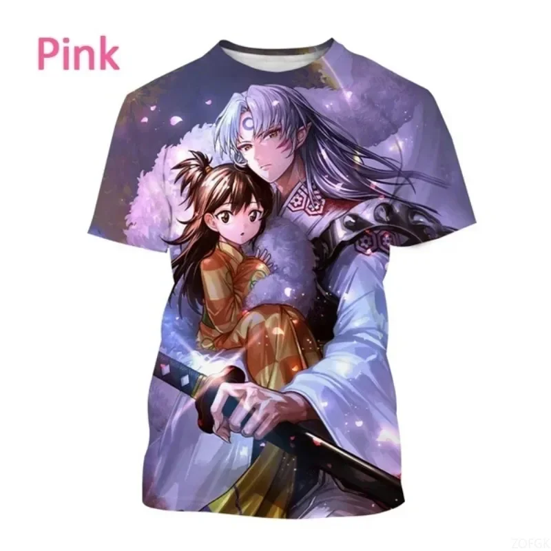 الصيف أنيمي إينوياشا ثلاثية الأبعاد الطباعة شخصية تي شيرت الرجال والنساء اليابانية Harajuku نمط عادية الجولة الرقبة قصيرة الأكمام