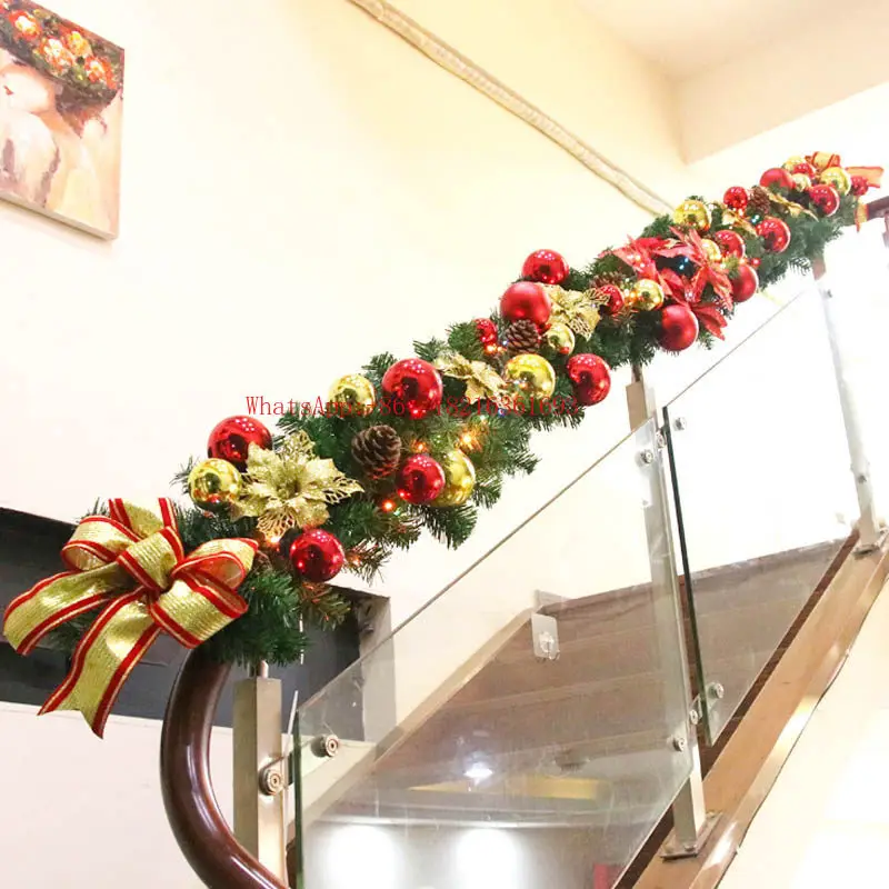 Hotel Shopping Mall Window Outdoor Scene Decoration, Escalator Christmas Decoration, 2.7-meter Rattan Wreath Pendant