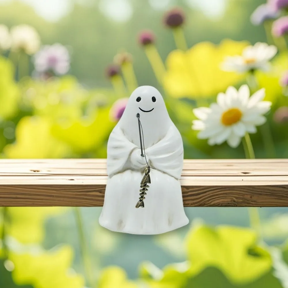 

Смола сидящий призрак статуя рыбалки милый мультфильм Хэллоуин фигурки призраков водостойкая настольная украшение орнамент рокарий