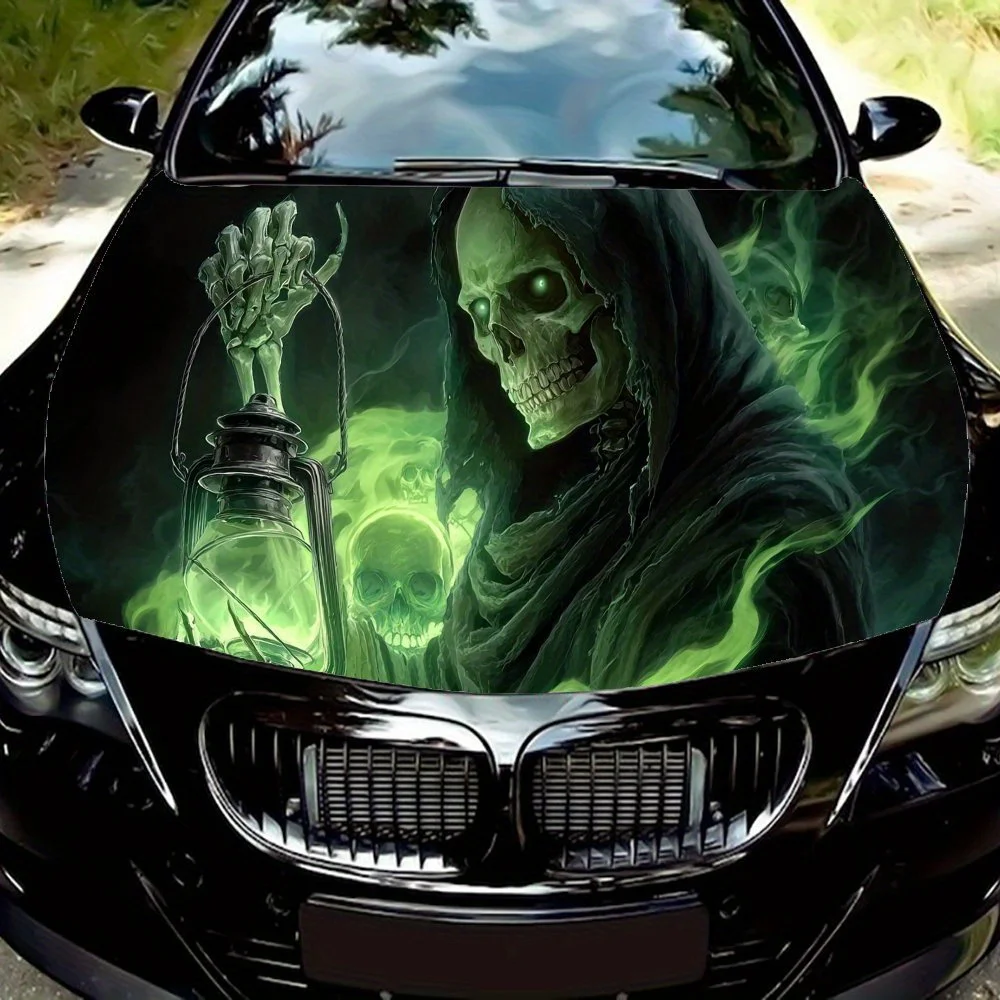 

Green Flame Reaper Lantern Car Hood Sticker - Waterproof and Scratch-resistant Self-adhesive Material, Easy To Install, To Creat