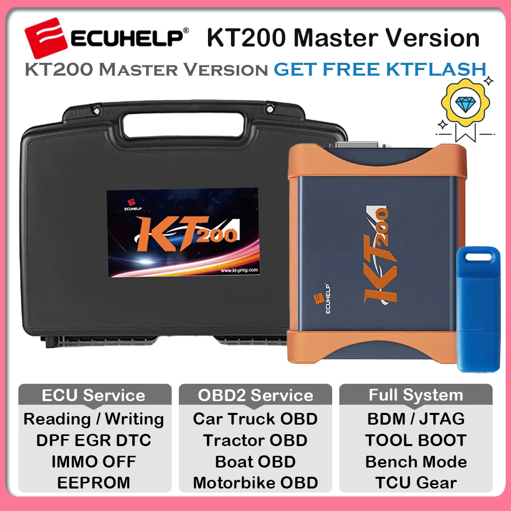 

ECUHELP KT200 Master Version ECU Programmer OBD2 for Car Truck Motorbike Tractor Boat Support OBD / Bench / BOOT / JTAG / BDM