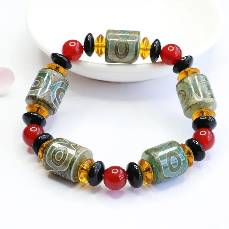 Red Agate Dzi Bead Bracelet Lucky Bead Chalcedony Strand Jewelry