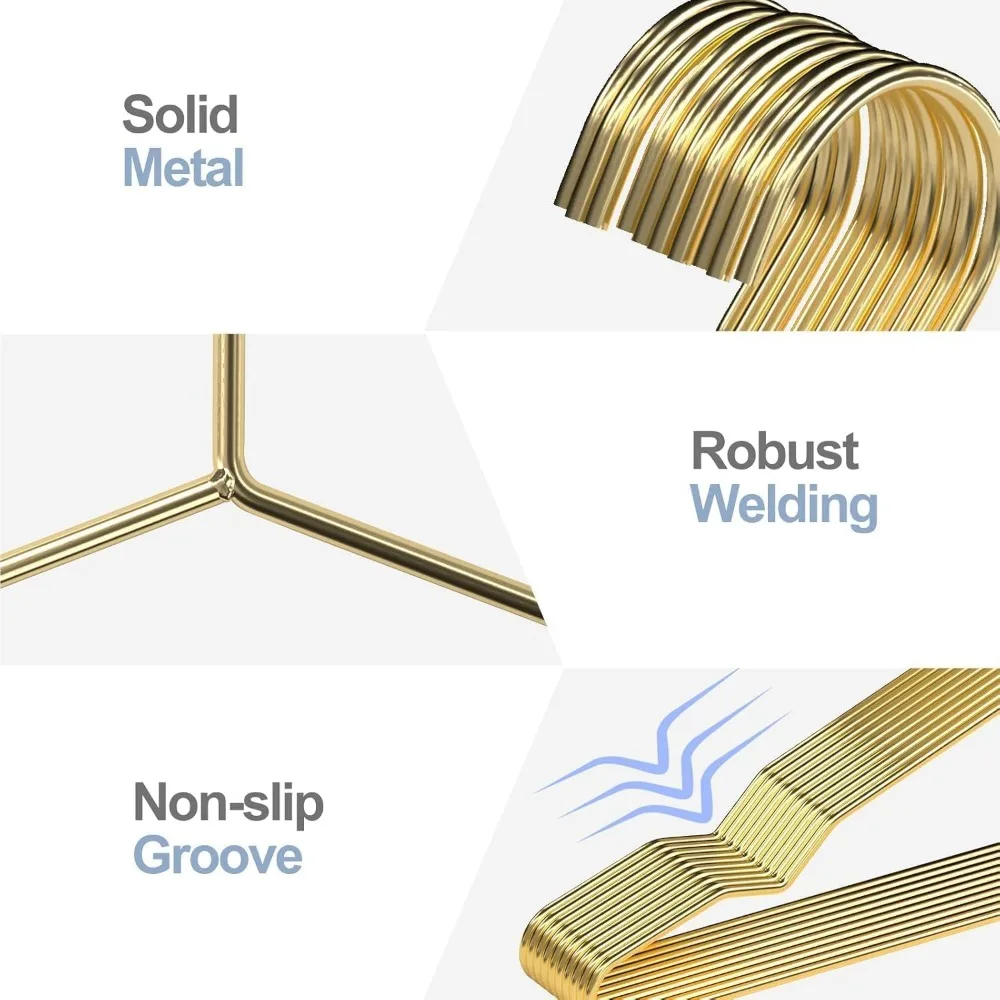 Confezione da 100 grucce in metallo dorato da 17,7 pollici per carichi pesanti per abiti di grandi dimensioni, camicie, pantaloni, cappotti - Supporto resistente per abiti per occasioni speciali