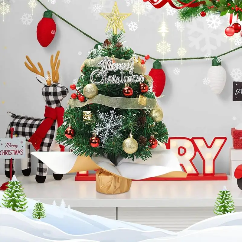 Kleine kunstmatige kerstboom Desktop Kunstmatige miniatuur dennenboom Desktop miniatuurboom met ornamenten voor inkomhal