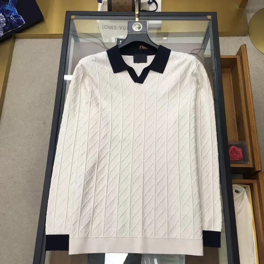 

Kiton casual lapel contrasting knitted sweater men's long-sleeved POLO shirt