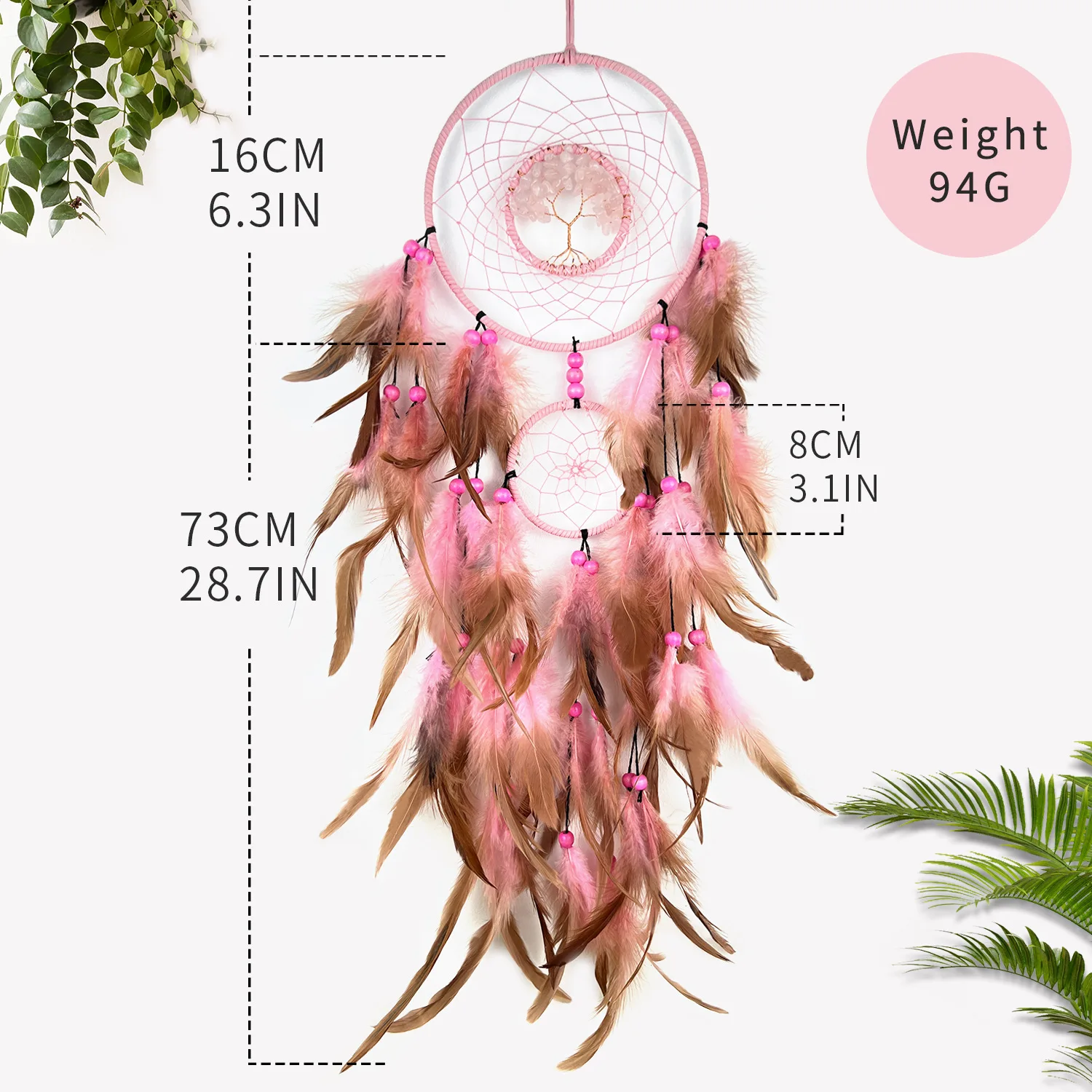 Indian feather dream catcher, colorful crystal stone hand-woven wind chime, creative handicraft finished product