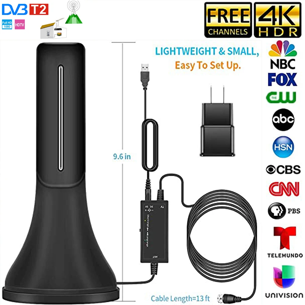 

4K T2 Indoor HD digital TV antenna, remote reception over 180 milesIndoor HD TV antenna with amplifier, support 4K 1080P VHF UHF