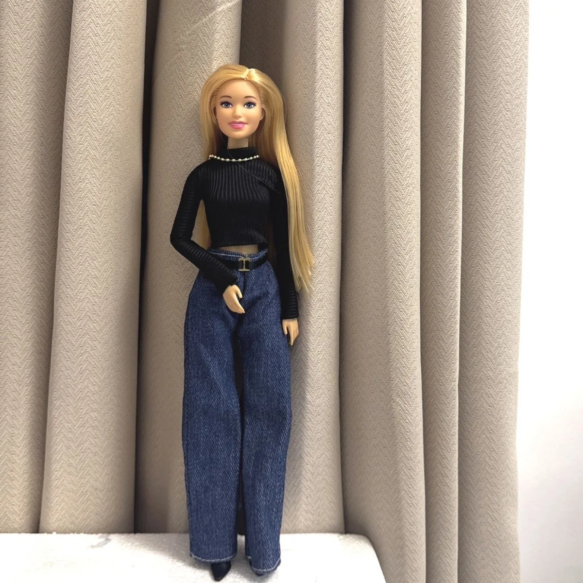 Muñeca de princesa de moda europea de 30cm, falda vaquera de una pieza para Spice Girl, Top negro + pantalón de pierna ancha, conjunto de juguete para jugar a las casitas para niños