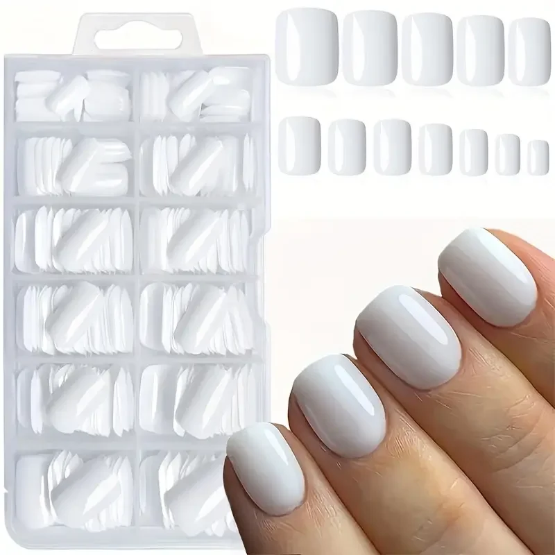 

120pcs Instantly Upgrade Your Look With White square short full-coverage false nail set