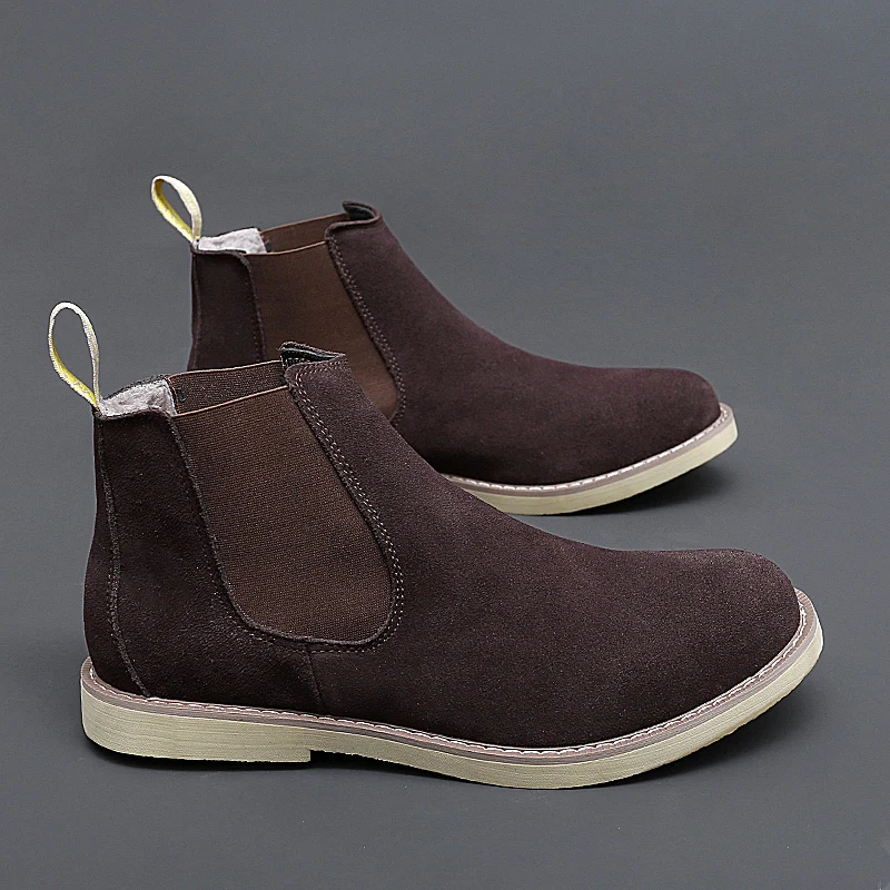 Botas de chelsea antiderrapante masculinas, sapato de couro de camurça, estilo britânico, marca de luxo, moda, outono, inverno, tamanho grande 47, 48