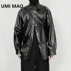 UMI MAO Autumn New Shirt Men's Top Large And Small Design Hollow Out Nightclub Loose Long Sleeve Imitation Leather Shirt