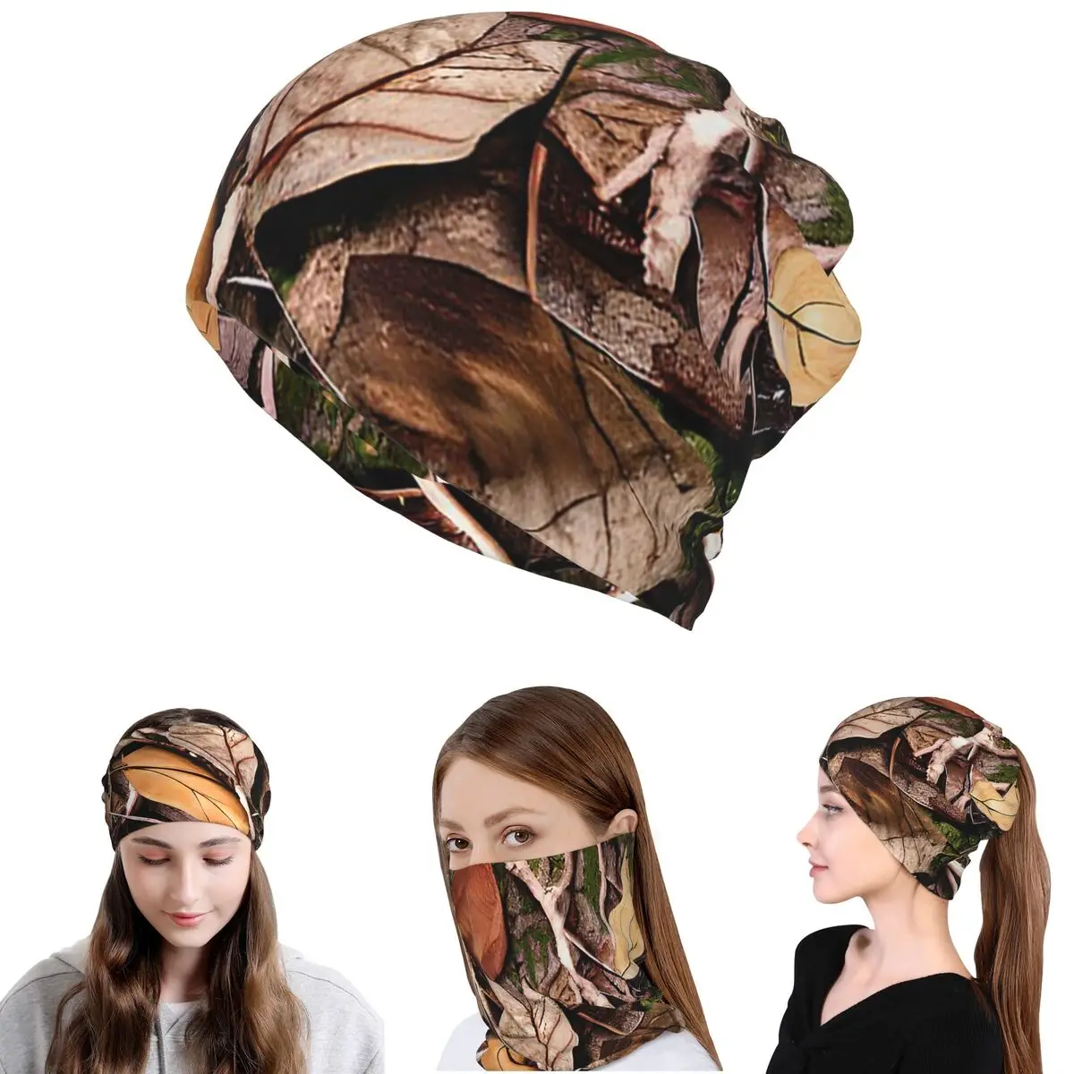 Tree Hunting Camo Leaves Sticks And Bark Camoflouge Bandana Neck Cover Mask Scarf Multifunction Headwear Beanies Hat All Season
