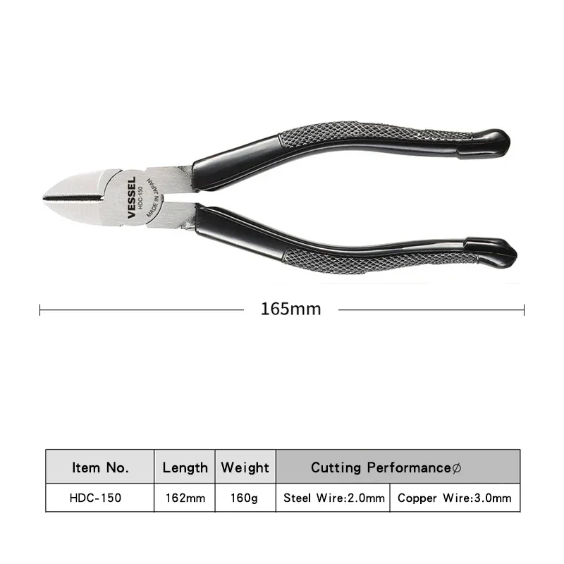 VESSEL Franchise Pliers Tool NO.HDC-150, a Japanese tool for diagonal cutting pliers with powerful blades, can cut piano strings