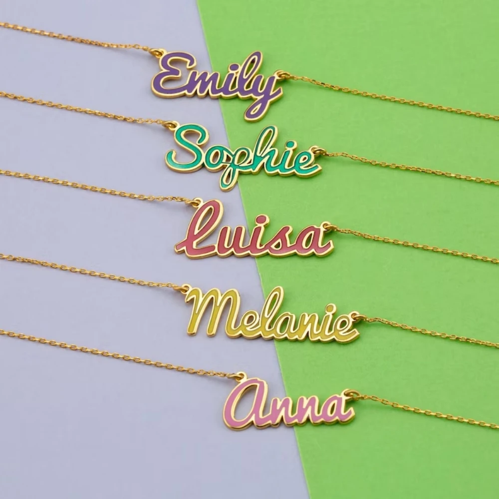 

Custom Oil Name Necklace Women Men Glitter Personalized Gold Color Stainless Steel Nameplate Necklace Jewelry Birthday Gifts