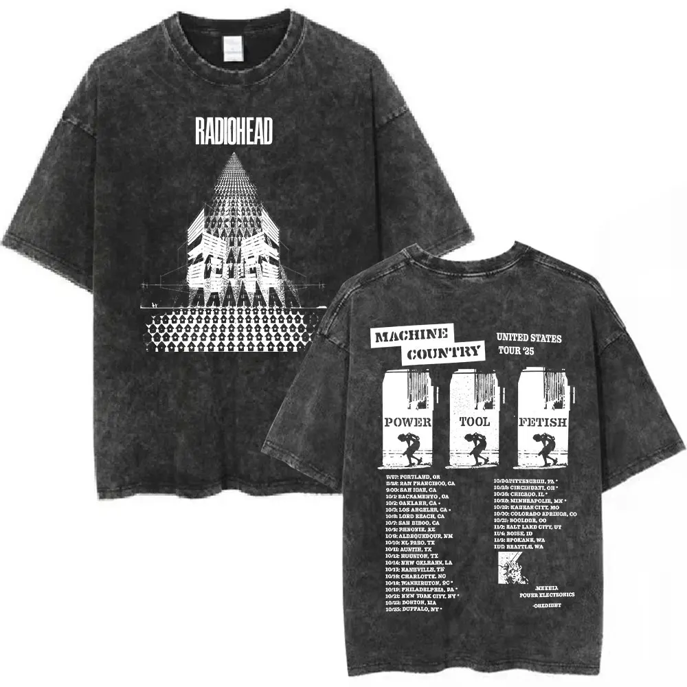 ヴィンテージウォッシュドロックバンド ラジオヘッド オール・ディス・ラジオ・バット・ノー・ヘッド アルバムカバー Tシャツ メンズファッション ヒップホップ カジュアル オーバーサイズTシャツ