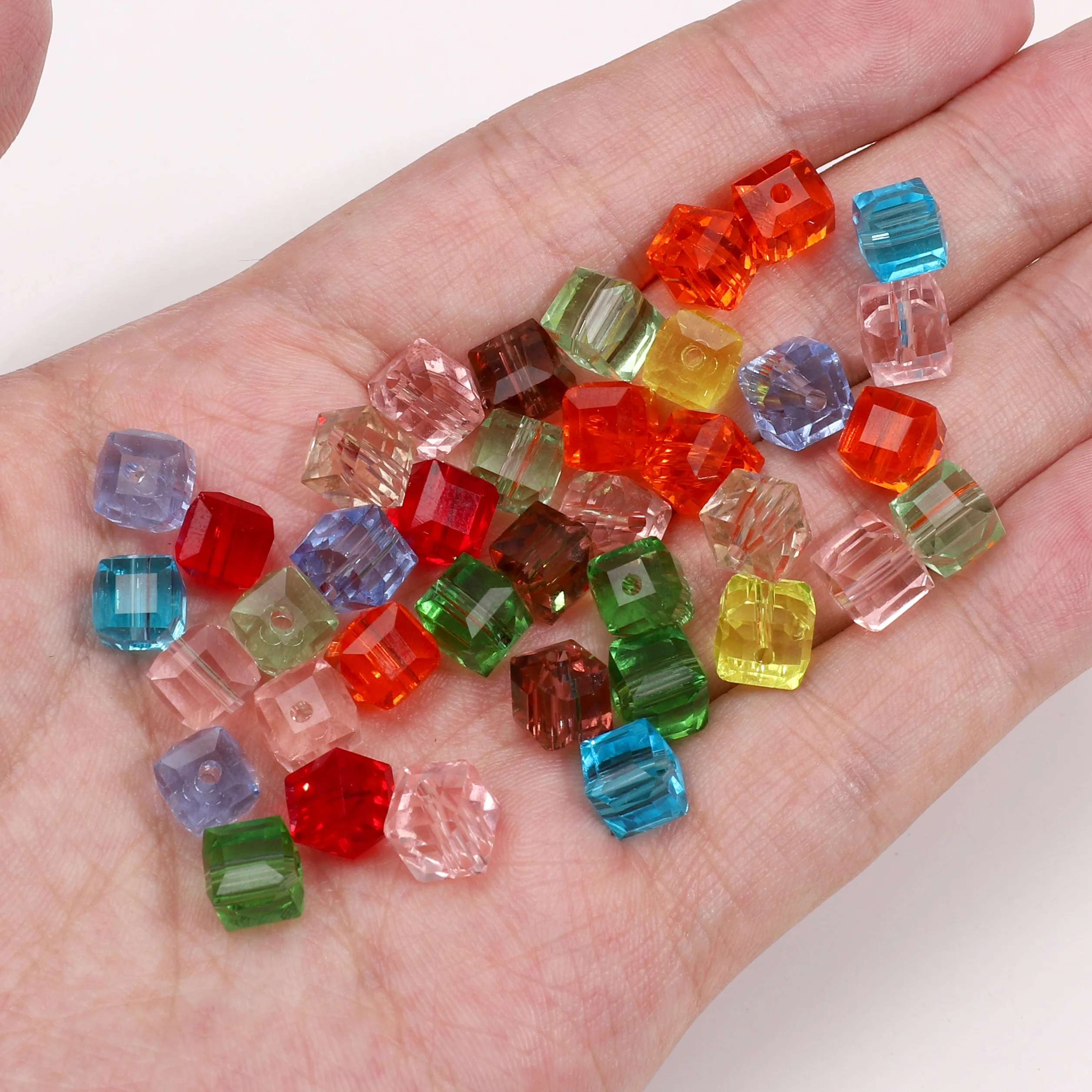 10-20Pcs Glass Crystal Colorful Transparent Square Beads 6/8mm Cube Loose Spacer Beads For Bracelet DIY Jewelry Making Materials