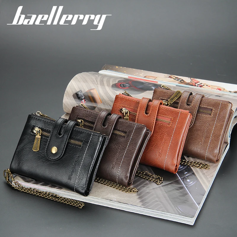 Baellerry Men Wallets Zipper Coin Pocket New Short Men Purse Multi Card Holders Vintage Double Zipper Mens Wallet Cartera