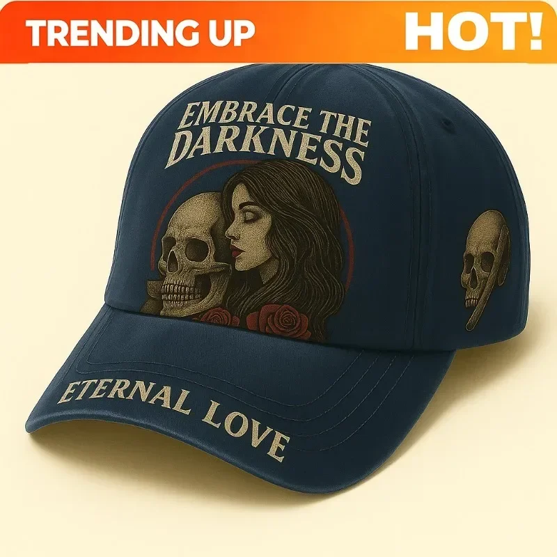 Customization Accept The Everlasting Darkness: A Woman'S Skull Adorned With Roses On The Side Of A Cap