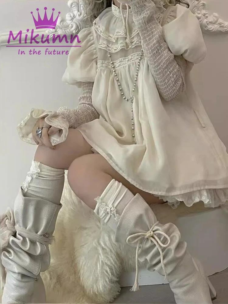 Mikolumn Gothic Lolita koszule damskie Harajuku Y2k koronkowe falbany bufiaste rękawy bluzka damska bluza Vintage Girls Kawaii Mujer topy