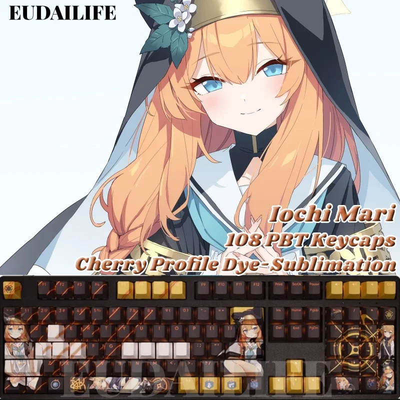 

Колпачки для клавиш Iochi Mari 108, синий архив, PBT DYE, сублимационный светопропускающий вишневый переключатель, крестовая крышка для клавиш, механическая клавиатура