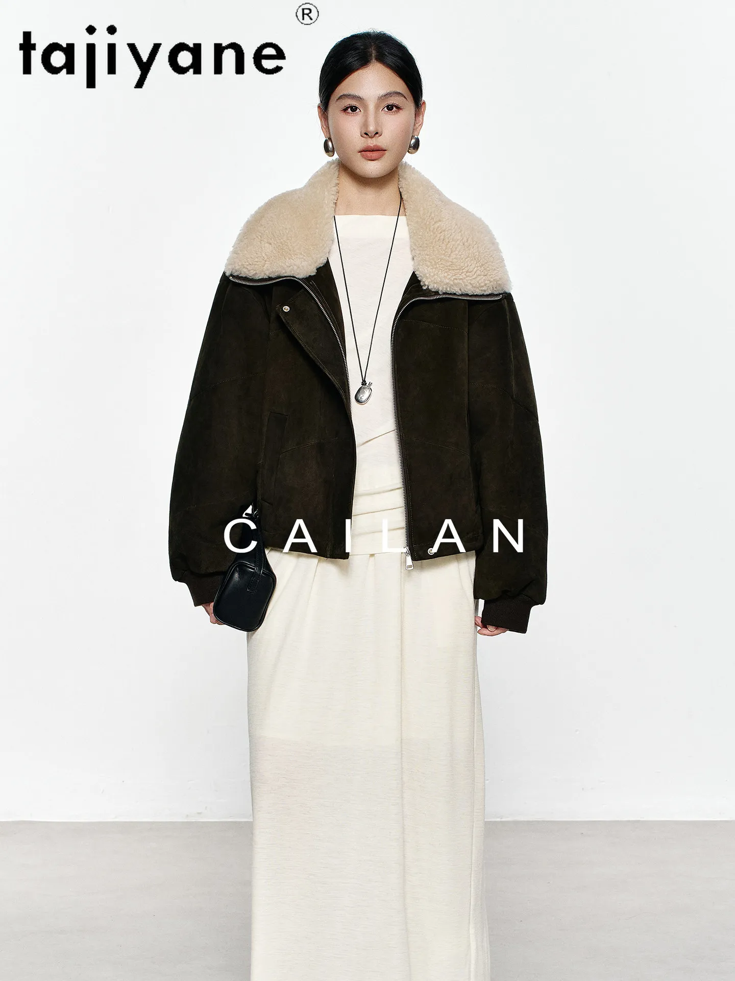 TAJIYANE Real Cow Suede Camel Down Coats Woman Stylish Wool Collar Puffer Jackets Genuine Leather Jacket 2025 Winter Clothes 롱코트