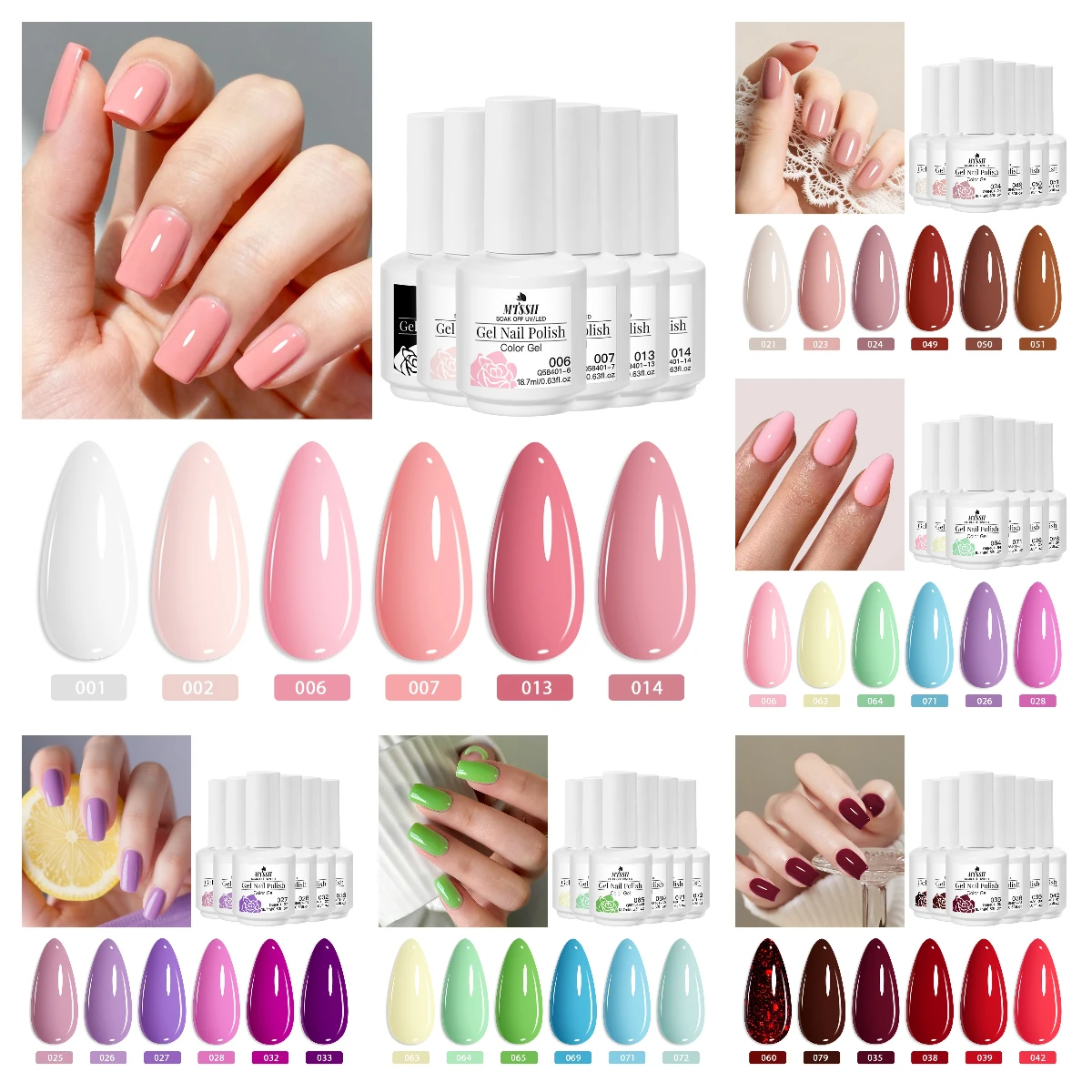 MTSSII 6pcs 18.7ml Gel Nail Polish Set Nude Red Purple Macaron Colors UV LED Soak Off Long Lasting High Pigment Nail Art