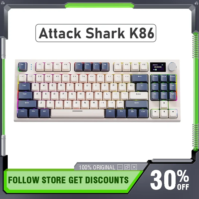 Attack Shark K86 Three Mode Wireless RGB Mechanical Keyboard Gasket Hot Swap Customized Hifi Gaming Keyboard Blue Whale Shaft