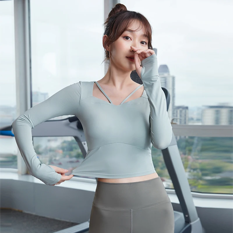 

Vansydical Slim Yoga Shirts Women Nylon Blouses Long Sleeve Crop Tops Fitness Running Workout Sport Female Gym Sportswear