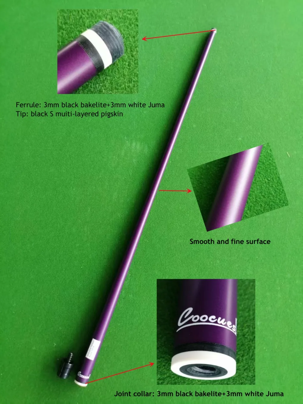 Coocues　カーボンシャフト High Quality Low Deflection COOCUES 12.4mm Pearl Purple Matte