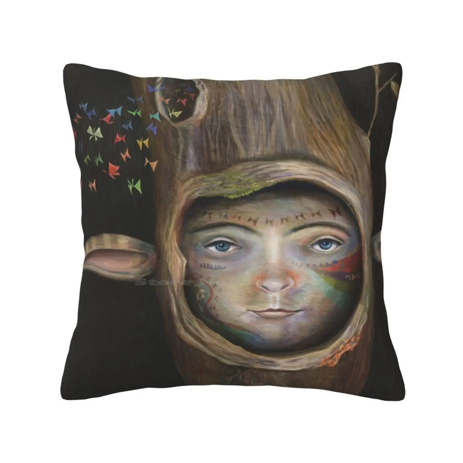 Tree Life Pillow Cover Hug Pillowcase Tree Butterflies Surreal Whimsical Corel Painter Portrait Nature Tattoos