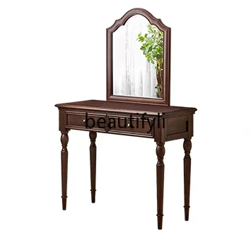 

American solid wood dresser single bedroom 80cm small apartment makeup table with mirror desk integrated