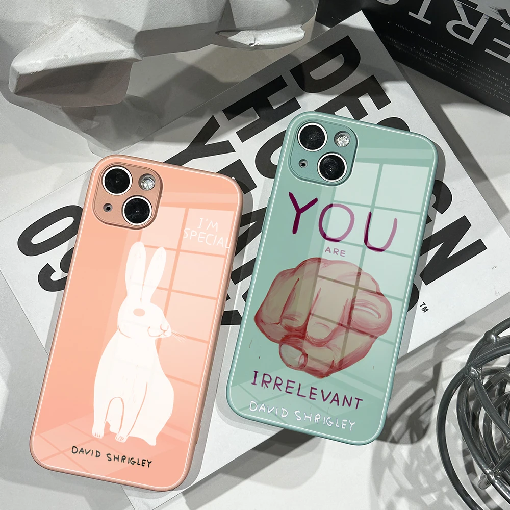 For IPhone 14Pro David Shrigley Color Graffiti Tempered Glass for IPhone 14 11 12 XR XS MAX 7/8 X Plus 13PRO Color Covers